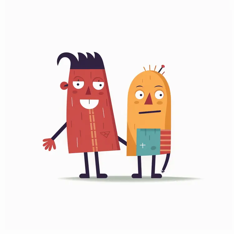 Cute Doodle Cartoon Characters Holding Hands