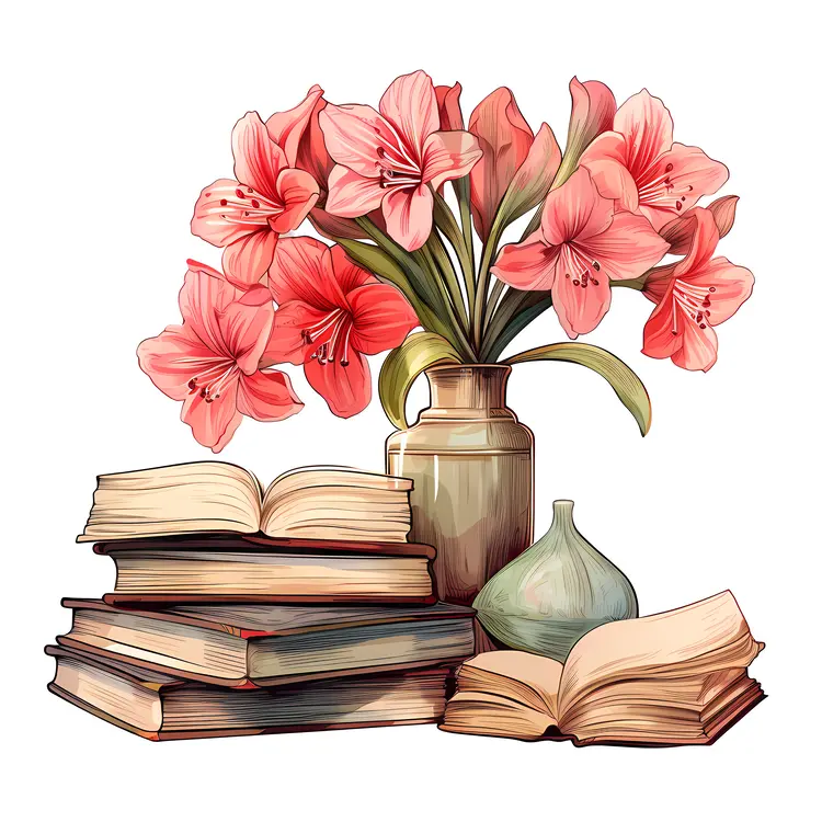 Books and Flowers Still Life