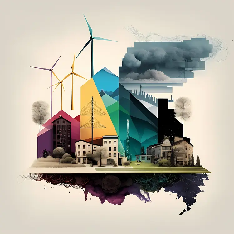 Wind turbines and buildings in a sustainable city