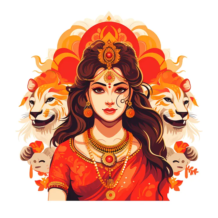 Divine Goddess with Lions and Jewelry