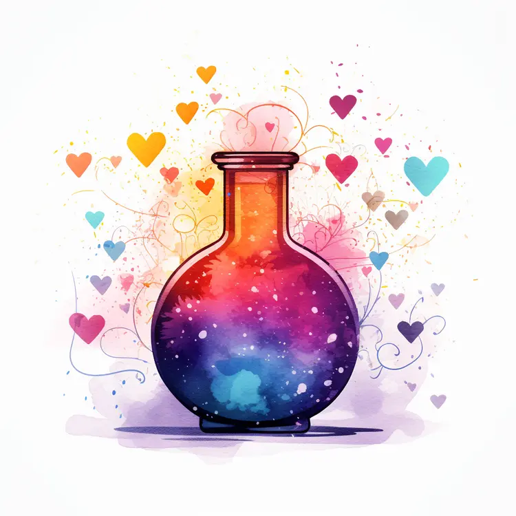 Colorful Potion Bottle with Love Hearts