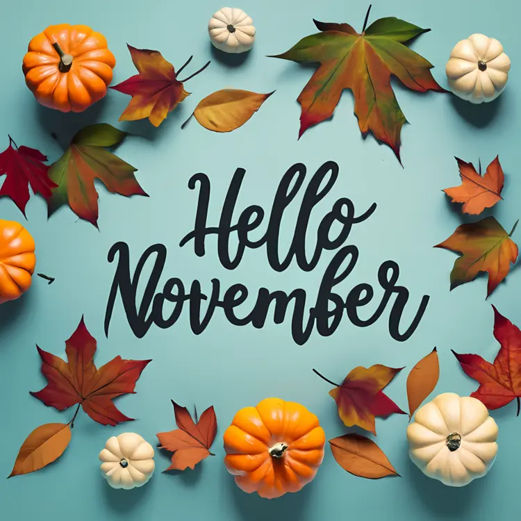 Hello November with Pumpkins and Leaves