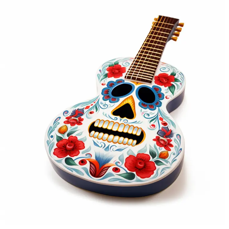 Colorful Skull Design Guitar for Day of the Dead Celebration