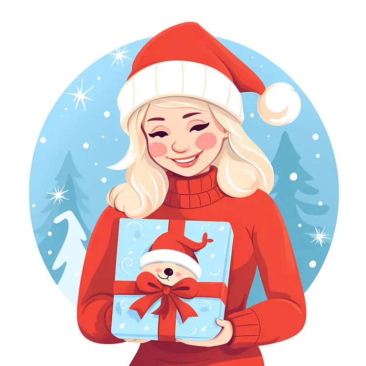 Girl Holding a Christmas Gift