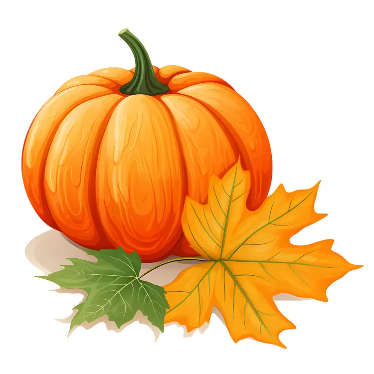 Single Pumpkin with Autumn Leaves