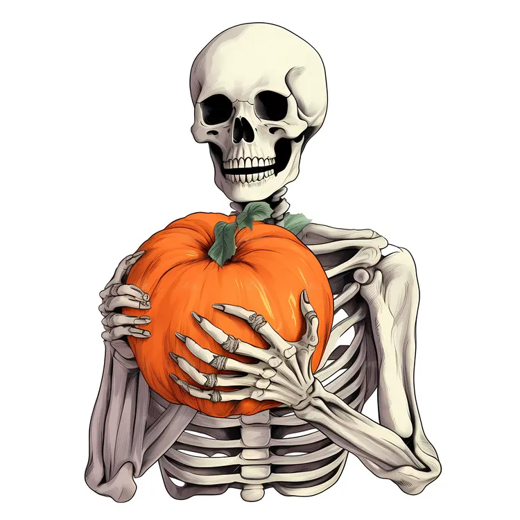 Skeleton Holding a Pumpkin Illustration