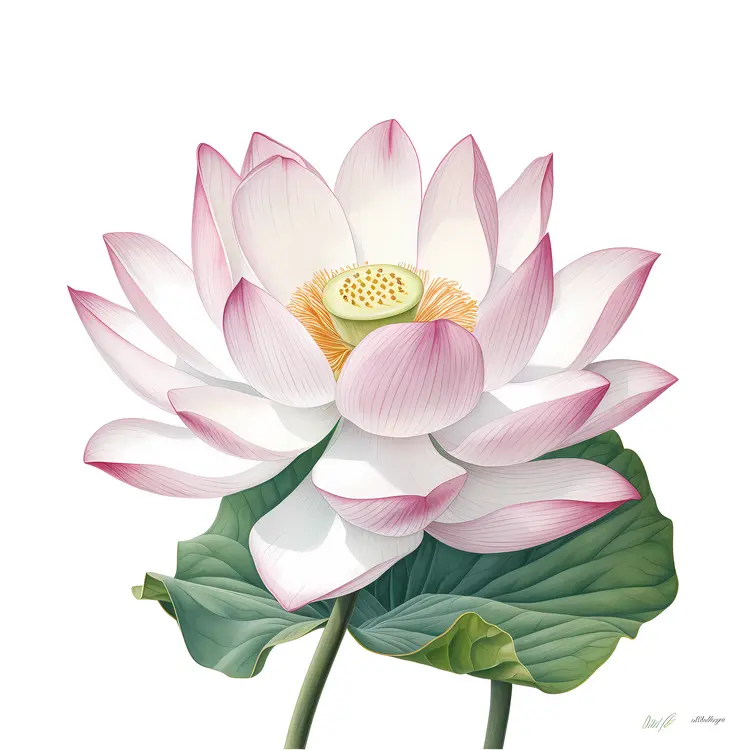 Beautiful Lotus Flower Botanical Illustration