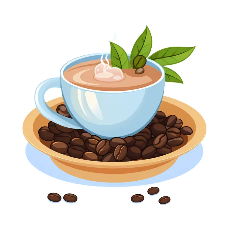 Blue Coffee Cup with Beans Illustration