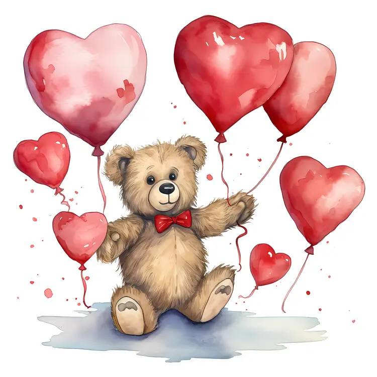 Cute Teddy Bear with Heart Balloons for Valentine's Day
