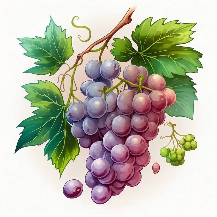 Beautiful Purple Grapes on Vine Illustration