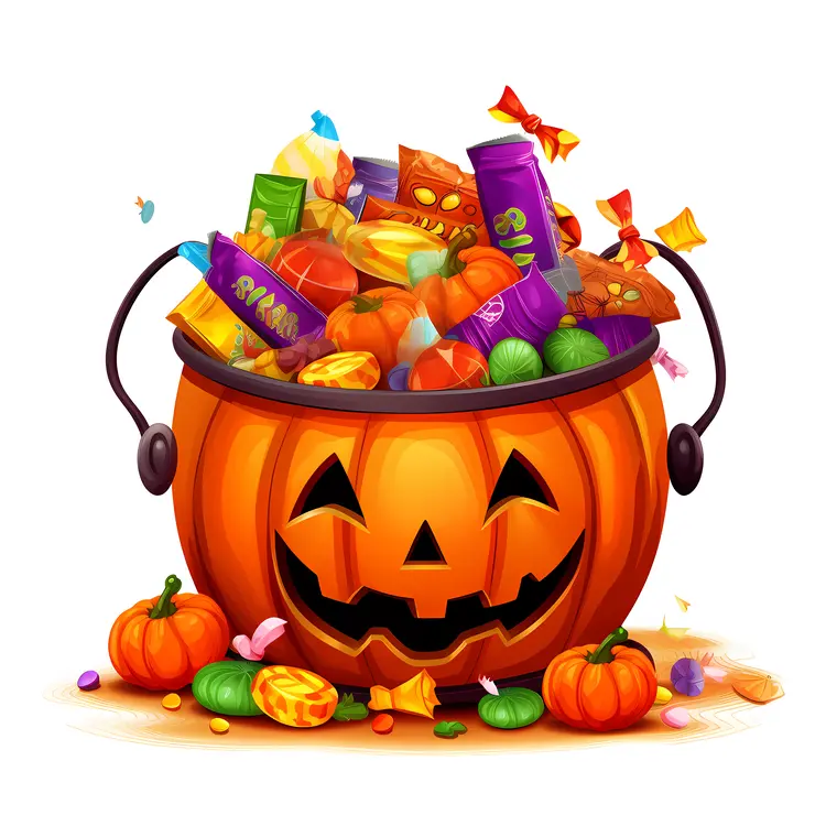 Halloween Pumpkin Bucket Filled with Candy