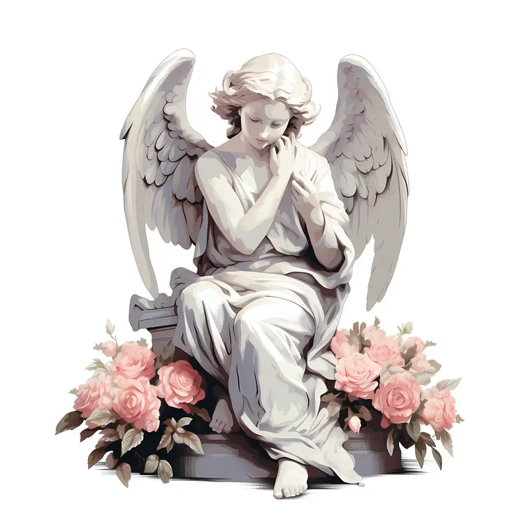 Angel Statue with Pink Roses