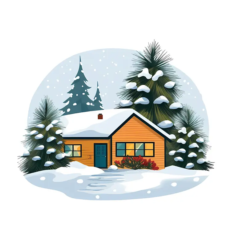 Small House in Snowy Forest