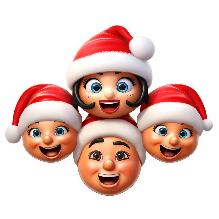 Cute Characters with Santa Hats