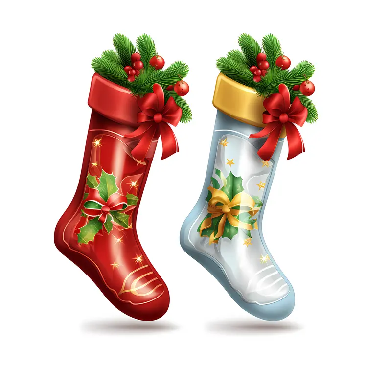 Red and Blue Christmas Stockings with Decorations