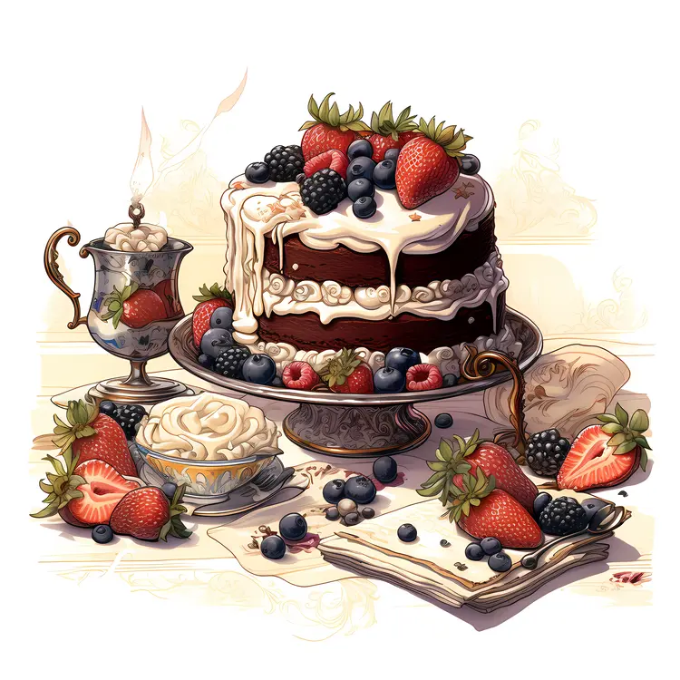 Cake with Berries and Whipped Cream