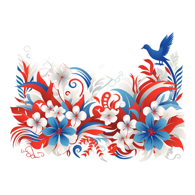 Floral Design with Red, White, and Blue Flowers