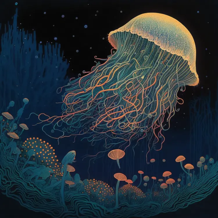 Bioluminescent Jellyfish in Underwater Scene
