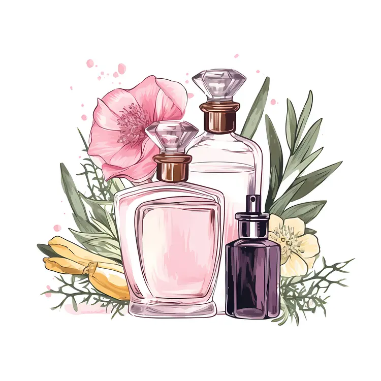 Perfume Bottles with Pink and Yellow Flowers