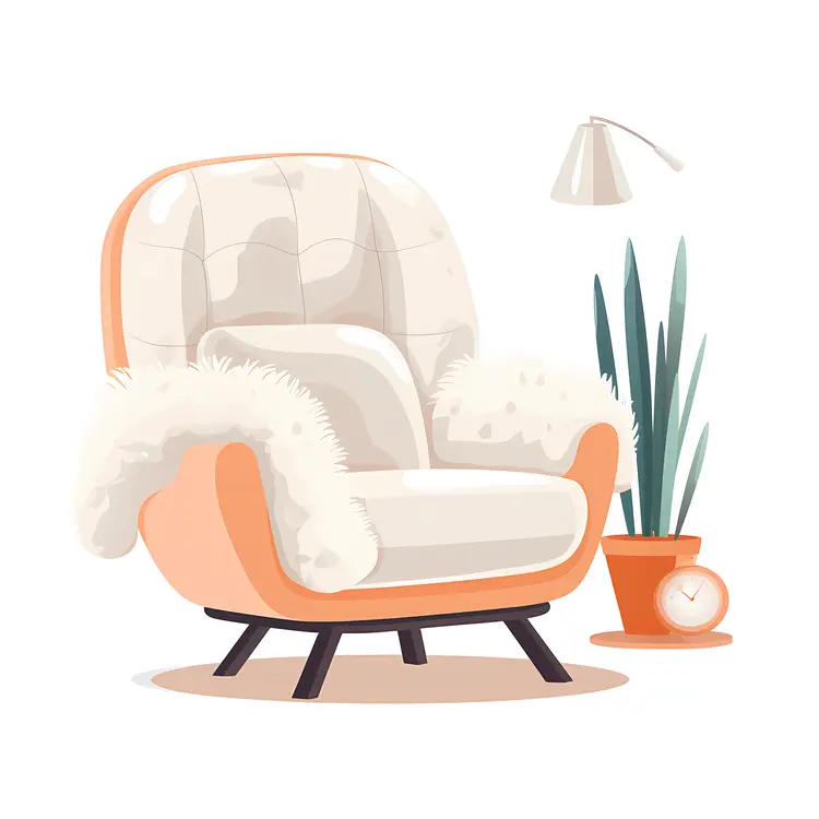 Cozy Orange Armchair with Fluffy Blanket