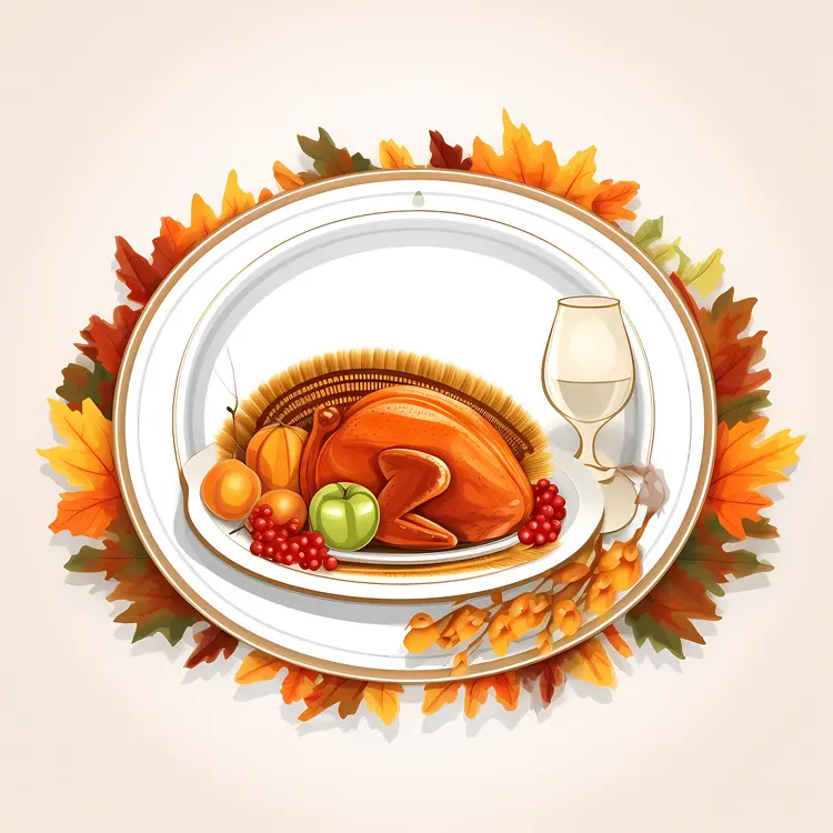 Roasted Turkey with Fruits and Wine Glass for Thanksgiving