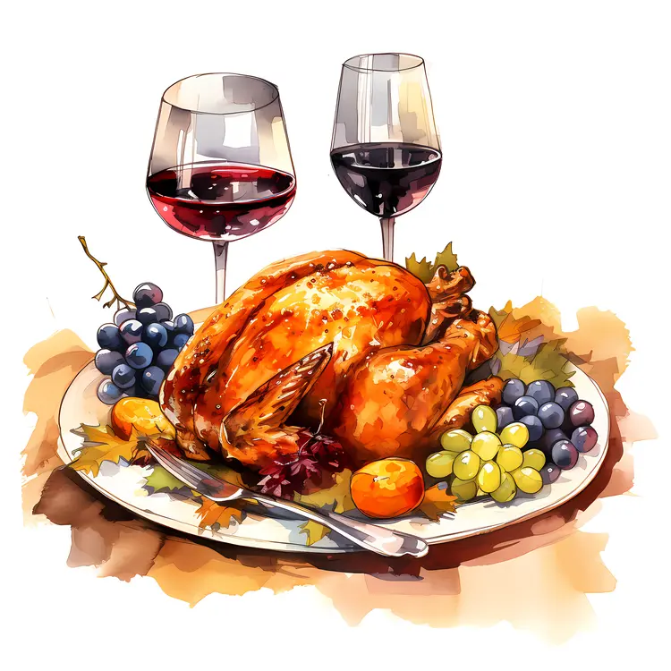 Thanksgiving Turkey with Wine and Grapes