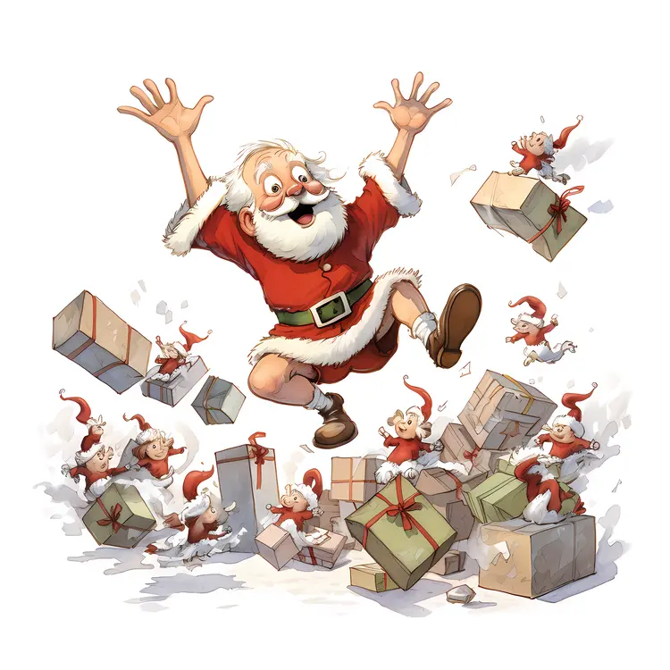 Santa Claus and Elves with Gifts