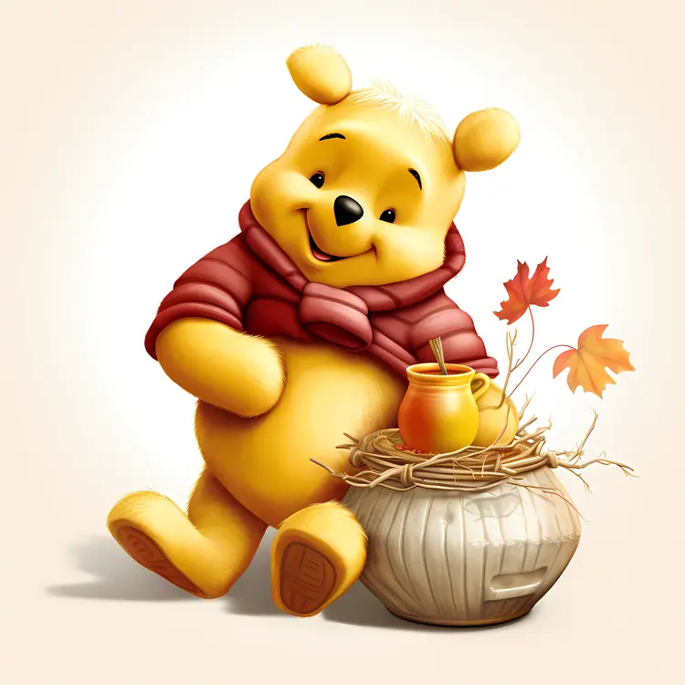 Yellow Bear with Scarf and Honey