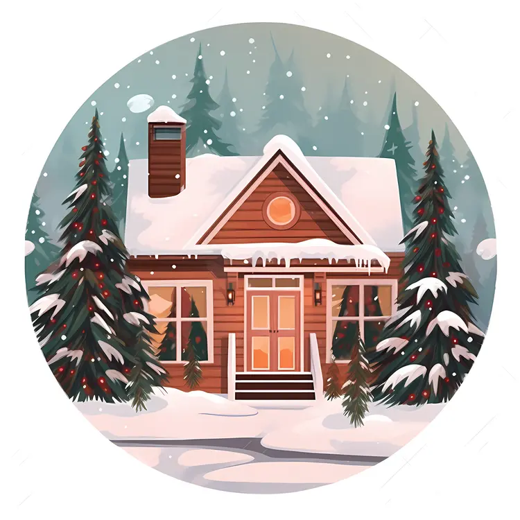 Small Snowy Cottage in Winter Wonderland