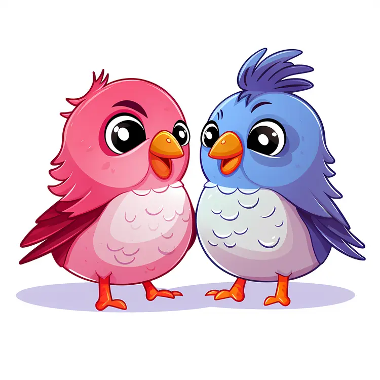 Cute Cartoon Birds in Pink and Blue