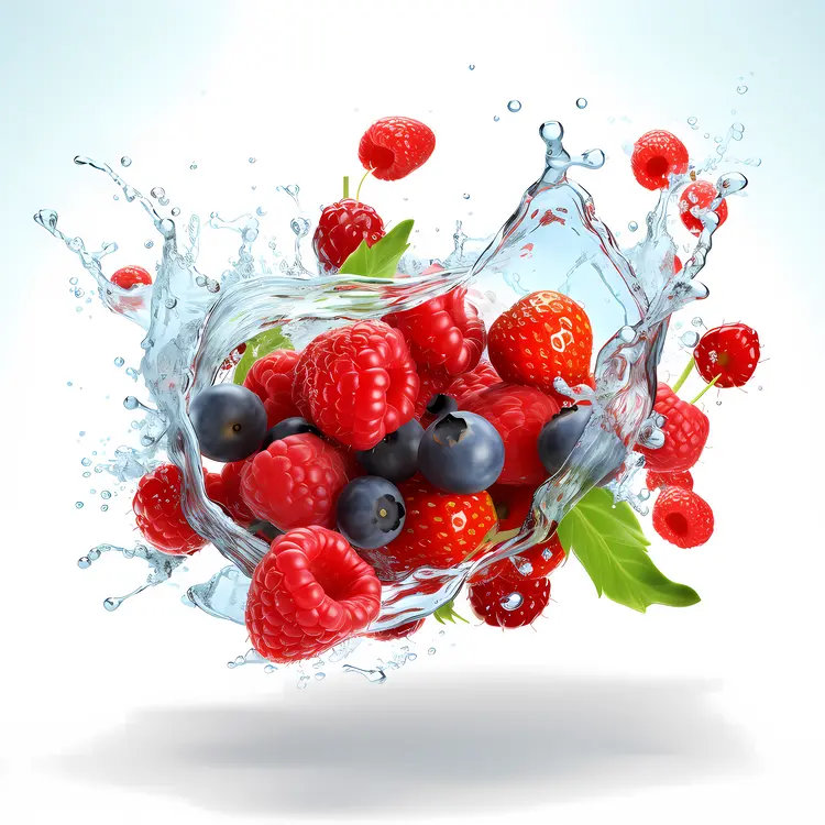 Fresh Berries Splashing in Water