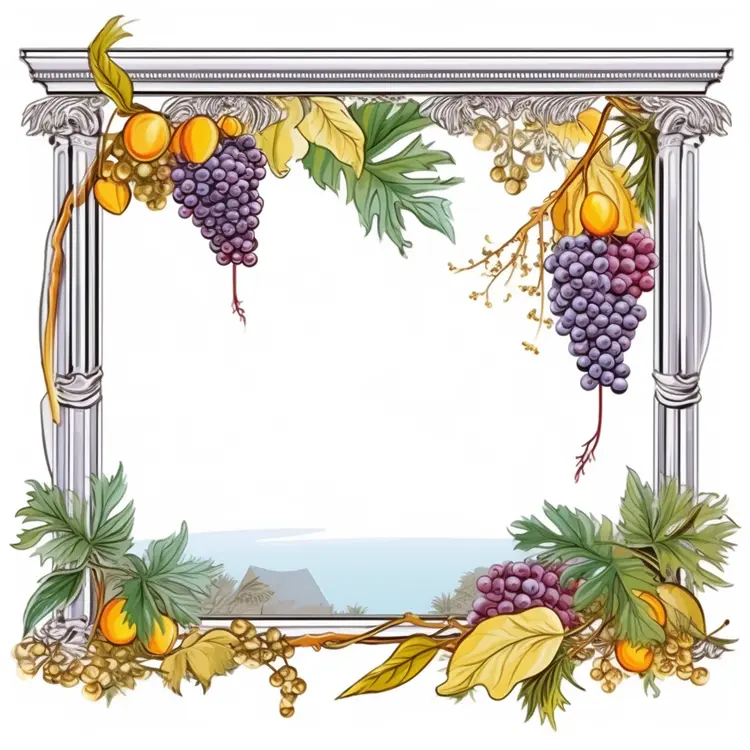 Decorative Frame with Grapes and Leaves