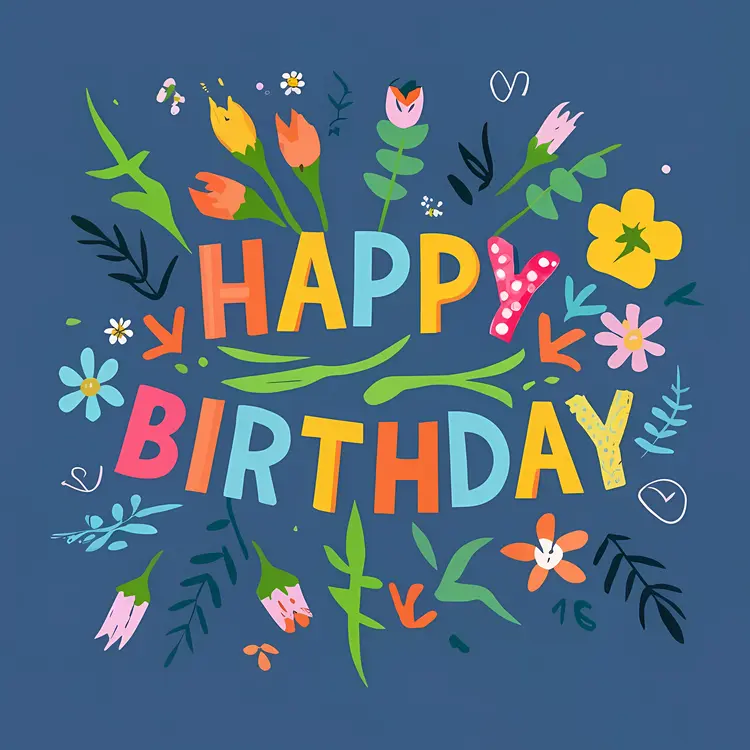 Happy Birthday with Colorful Flowers