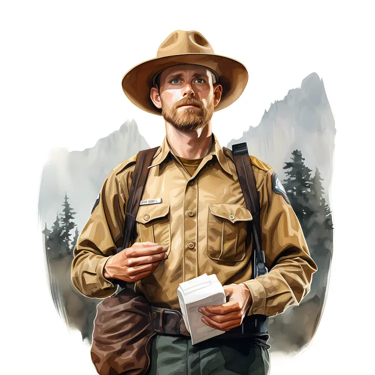 Park Ranger in Uniform with Notepad