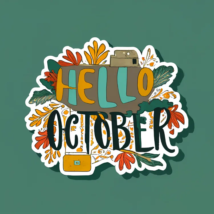 Hello October Typography with Autumn Elements