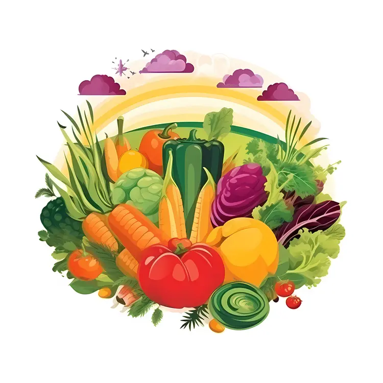 Colorful Vegetables in a Garden Illustration