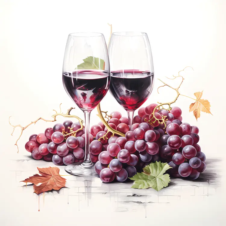 Wine Glasses and Grapes in Realistic Style