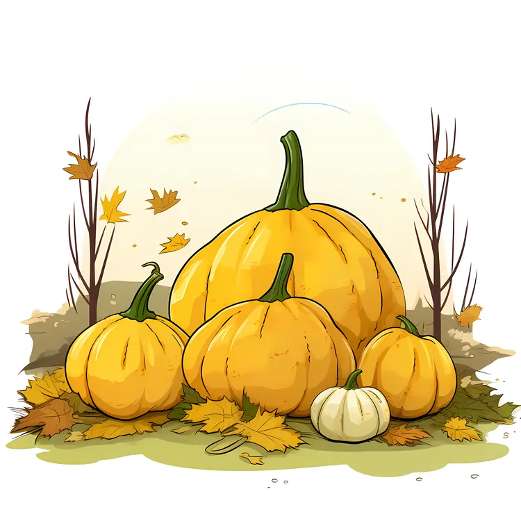 Pumpkins in Autumn Setting