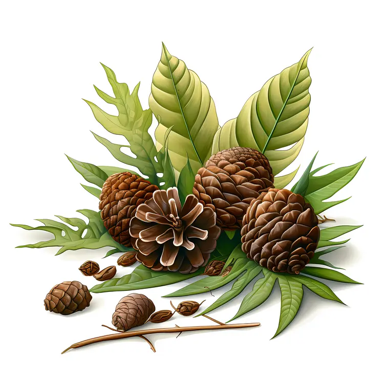 Pine Cones with Green Leaves