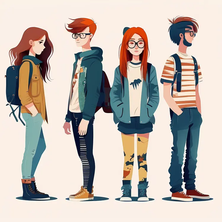 Group of Young People in Casual Clothing