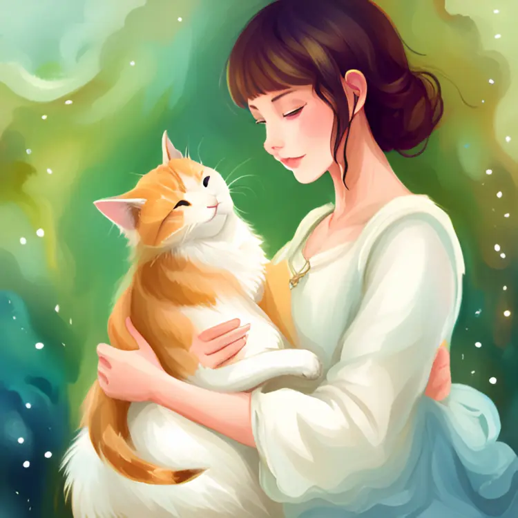 Woman Hugging a Cat in a Colorful Background