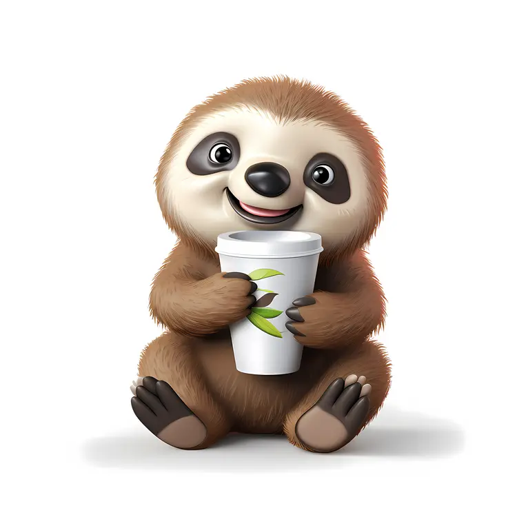 Cute Sloth Holding Coffee Cup