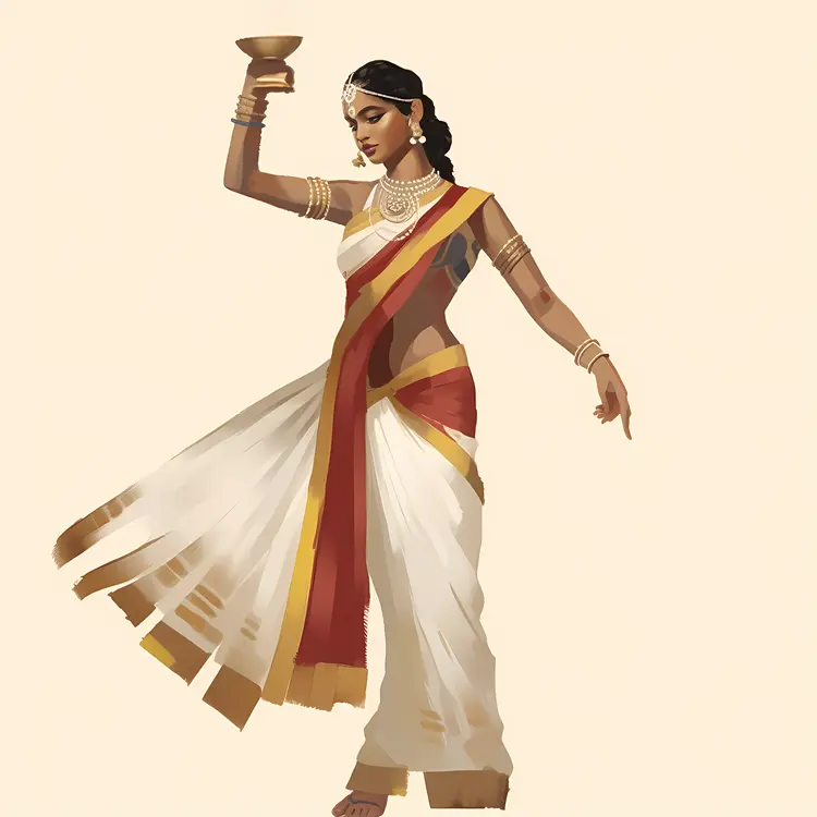 Woman in Traditional Attire Holding a Bowl