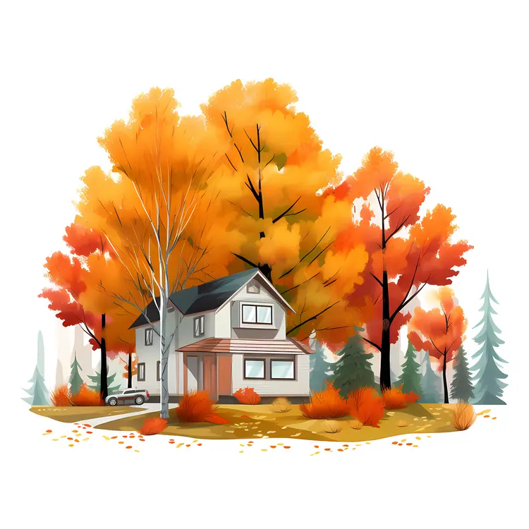 Small house in autumn landscape