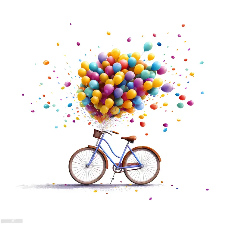 Bicycle with Many Colorful Balloons