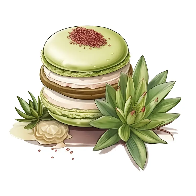 Green Macaron with Succulent and Leaves