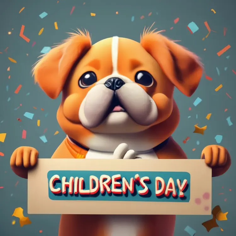 Children's Day with Cute Dog Holding Sign