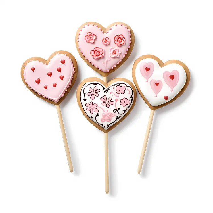 Cute Heart-shaped Cookies on Sticks