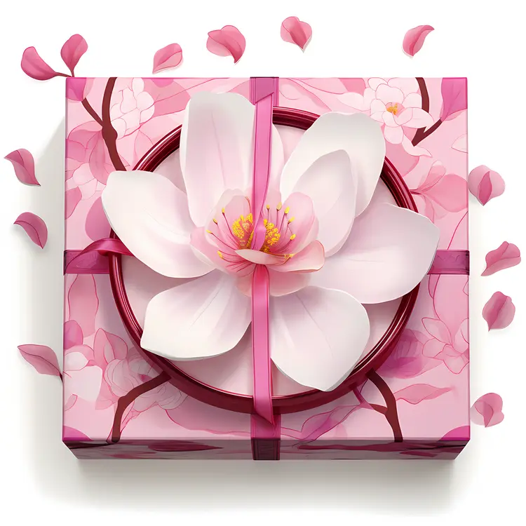 Beautiful Pink Gift Box with Flower Decoration