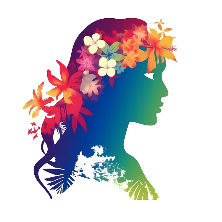 Colorful Floral Silhouette of a Woman